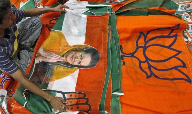 A vendor sells flags and banners. Photograph: Reuters