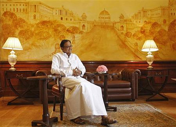Finance Minister Palaniappan Chidambaram speaks during an interview with Reuters in New Delhi October 7, 2013.