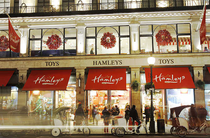 A view of Hamleys toy shop in London, United Kingdom.