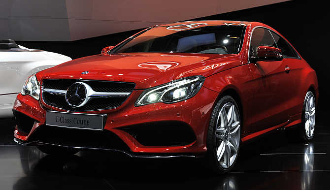 Mercedes Benz E Class Coupe on display in Detroit, Michigan.