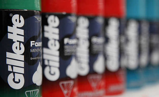 Procter & Gamble's Gillette shaving foam can be seen on display at a Walmart store in Chicago.