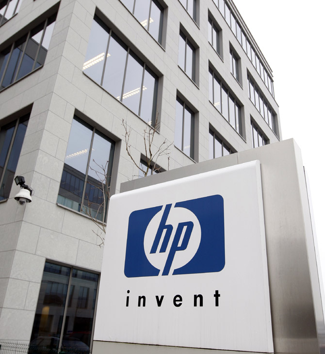 A logo of HP is seen outside Hewlett-Packard Belgian headquarters in Diegem, near Brussels.