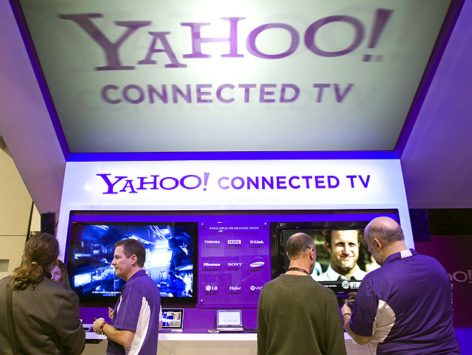 The Yahoo! Connected TV booth is shown during the 2011 International Consumer Electronics Show.