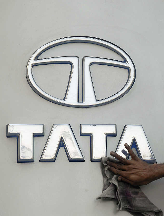 A Tata Motors logo outside its showroom in Hyderabad.
