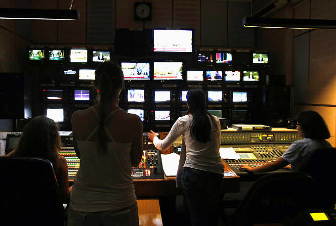 Employees of state broadcaster ERT work in the master control room of the station in Athens during a live broadcast, Greece. Tata Communications offers range of services, including satellite broadcasting. Photo is for representation purpose only.