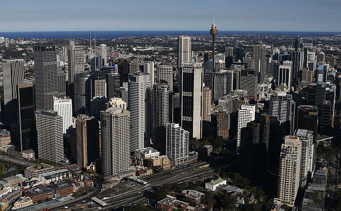 A view of the Central Business District on a sunny winter afternoon in Sydney, Australia.