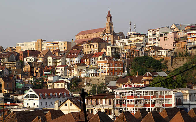 Madagascar's old colonial church (at the top of the hill) in the capital Antananarivo.