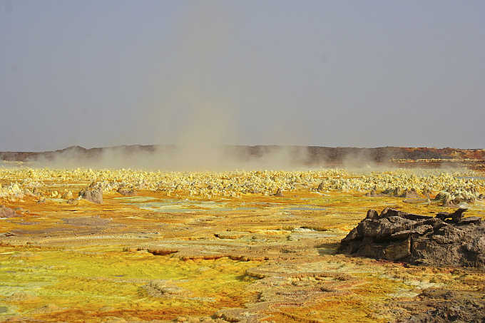 A view of a sulphur lake in Ethiopia's Danakil Depression. The Danakil is the lowest point in Africa and has the hottest annual average temperature on the planet.