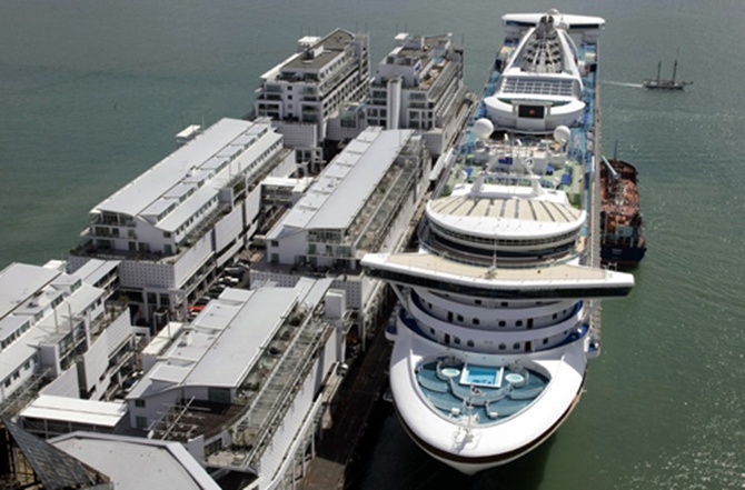 A cruise ship is berths at PrincesWharf in Auckland.