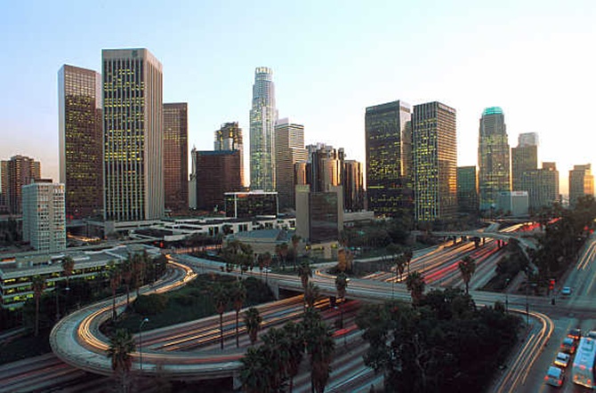 A view of downtown Los Angeles in the United States.