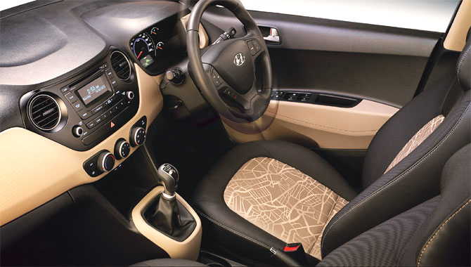Interior view of Hyundai Grand i10.