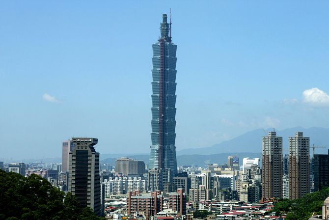 A new landmark, the Taipei 101, towers over Taipei's skyline.