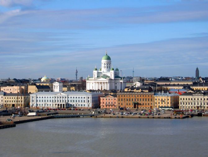 The Lutheran Cathedral in Helsinki, Finland, seen from the South Harbour.