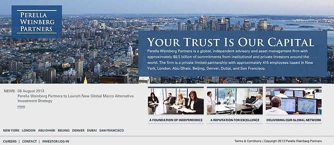 Homepage of Perella Weinberg Partners.