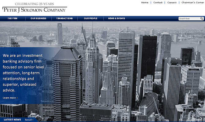Homepage of Peter J Solomon Company.
