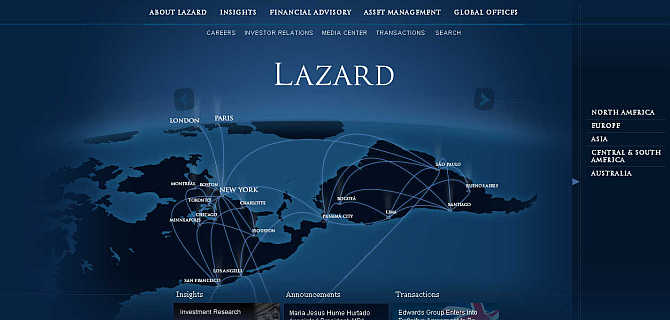Homepage of Lazard.