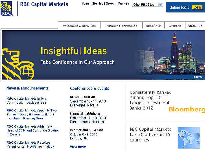 Homepage of RBC Capital Markets.