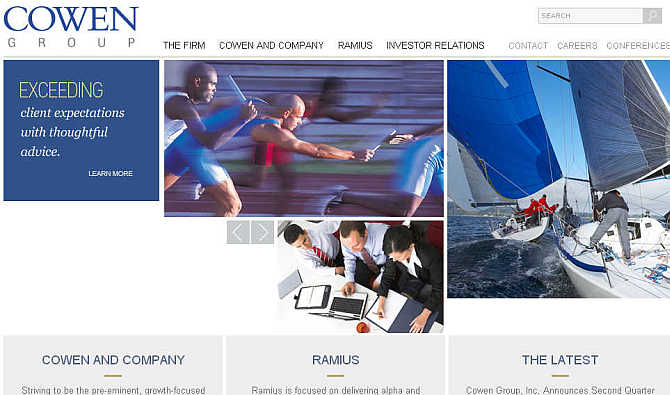 Homepage of Cowen Group.
