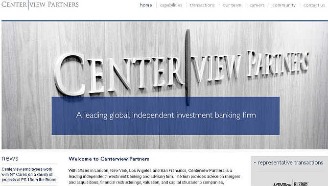 Homepage of Centerview Partners.