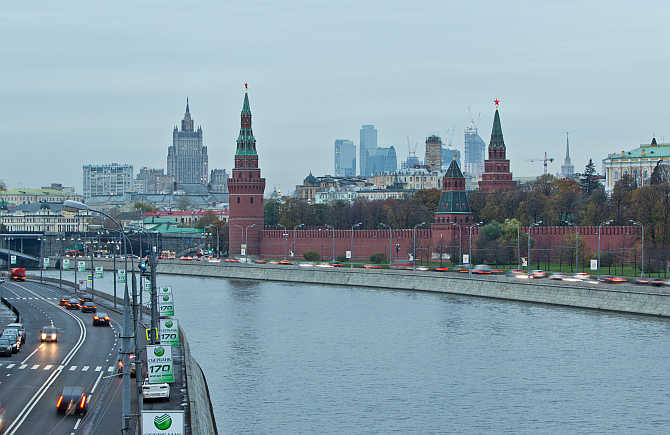A view of Kremlin, Ministry of Foreign Affairs and Business District in Moscow, Russia.