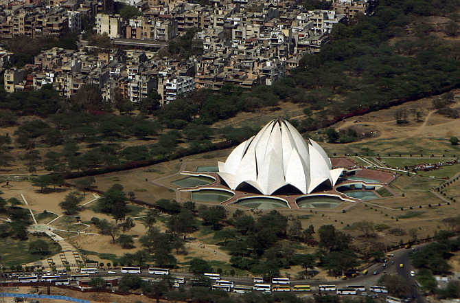 An aerial view of Lotus Temple in New Delhi.