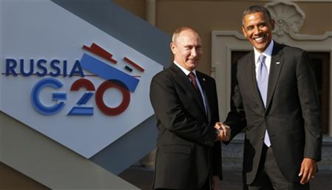 Russian President Vladimir Putin (L) and US President Barack Obama at the G 20 Summit.