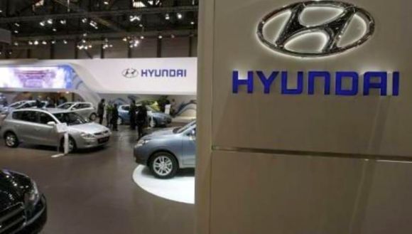 Hyundai cars are displayed at the Geneva Car Show.