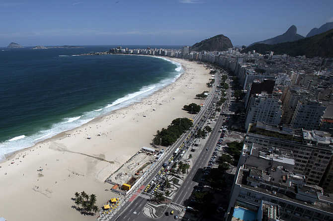 A view of Copacabana beach in Rio de Janeiro, Brazil.