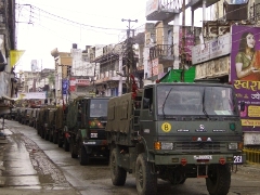 The army conducts a flag march in violence-hit Muzaffarnagar.
