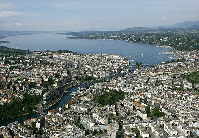 A view of Geneva and Lake Leman, Switzerland.