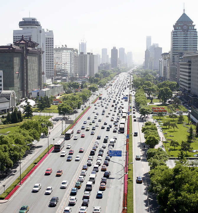 An overview shows the east section of Changan street in Beijing, China.