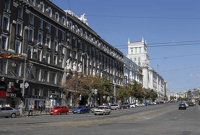 A view of central Kharkiv, Ukraine.