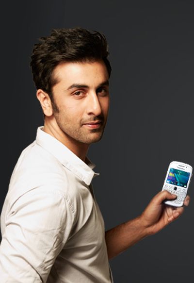Ranbir Kapoor with a BlackBerry phone.