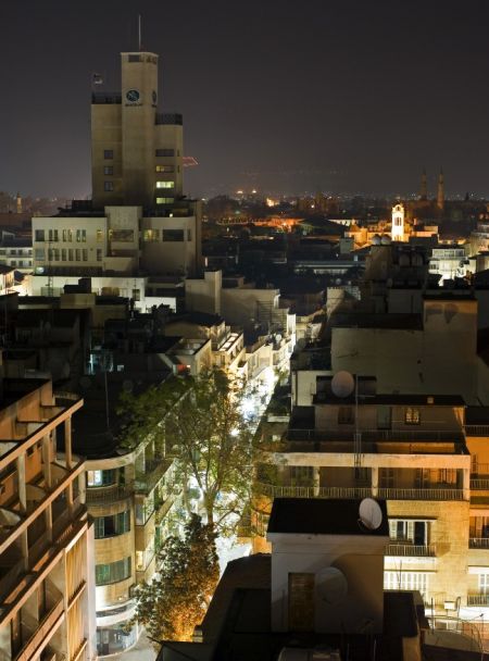 Nicosia skyline at night.