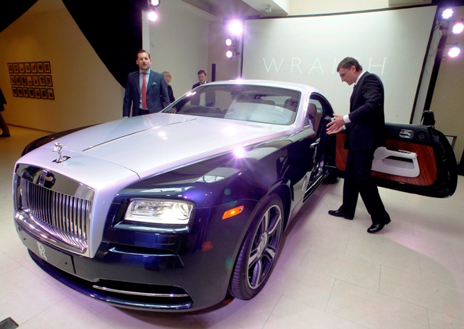A Rolls-Royce Wraith automobile is on display during the opening ceremony of a new Rolls-Royce showroom in St. Petersburg.