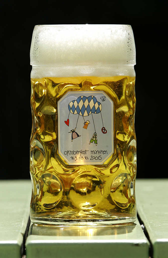 A view of an Oktoberfest beer mug in Munich, Germany.