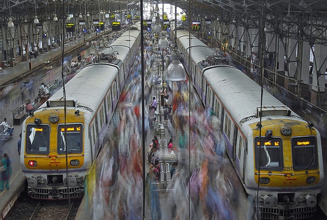 Local trains in Mumbai.