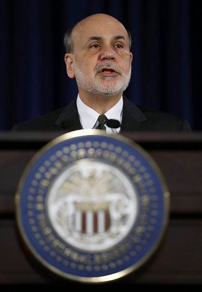 U.S.Federal Reserve Chairman Ben Bernanke speaks to the press following the Fed's two-day policy meeting at the Federal Reserve in Washington.