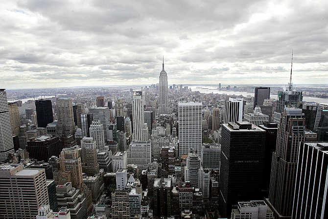 South view of New York City from the newly renovated Top of the Rock observation deck at Rockefeller Center in New York.