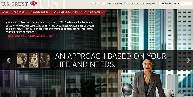 Homepage of US Trust website.