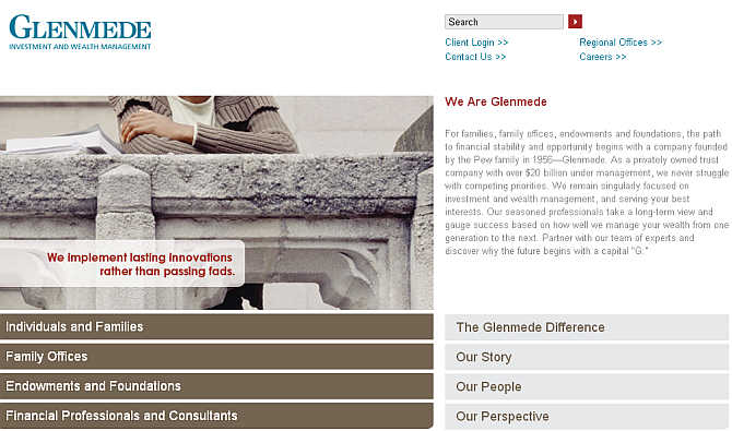 Homepage of Glenmede website.