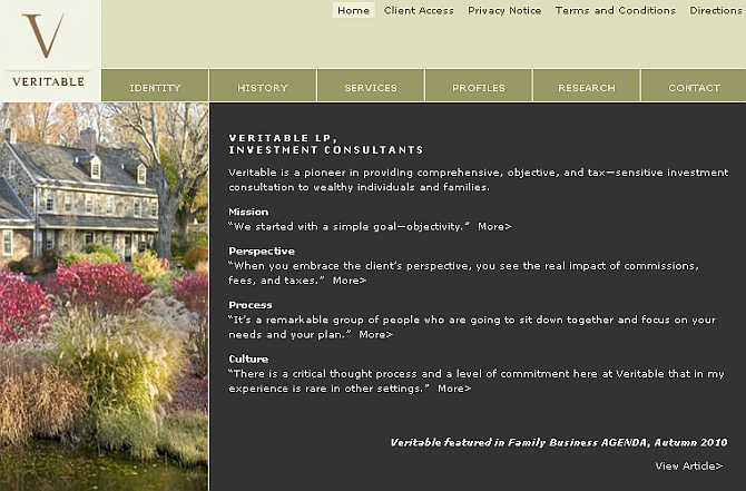 Homepage of Veritable website.