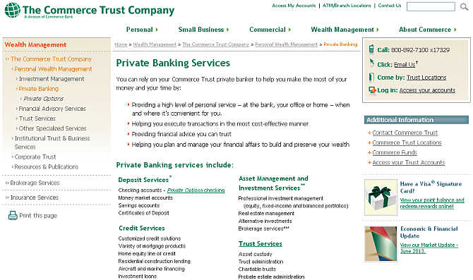 Homepage of Commerce Family Office website.