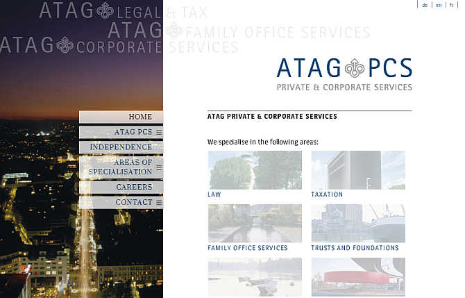 Homepage of ATAG Private and Corporate Services website.