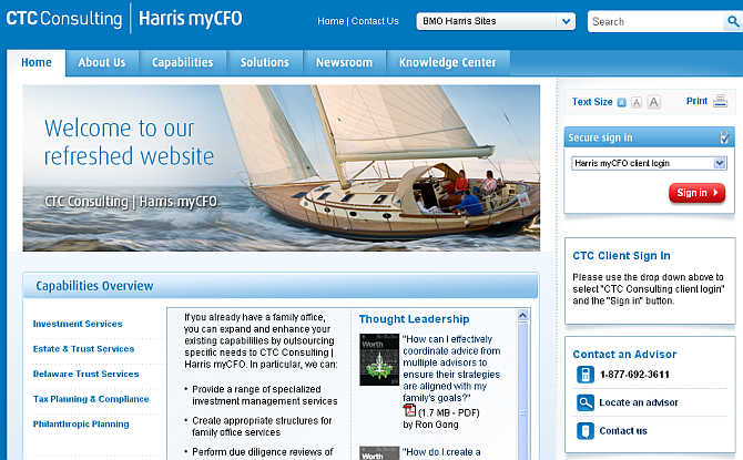Homepage of CTC Consulting Harris myCFO website.