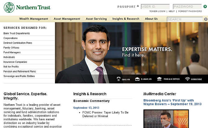 Homepage of Northern Trust website.