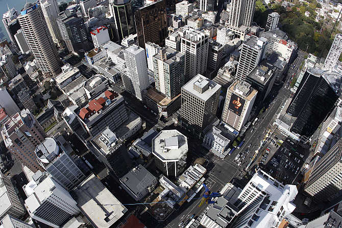 Brad Smith performs a skyjump atop the Sky Tower in Auckland, New Zealand.