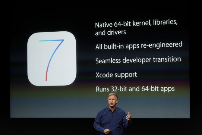 Phil Schiller, senior vice president of worldwide marketing for Apple Inc, talks about iOS7 during Apple Inc's media event in Cupertino, California.