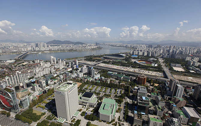 Part of Gangnam area down the Han River in Seoul, South Korea.