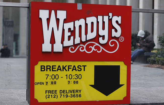 A Wendy's sign outside the fast food restaurant in New York City.